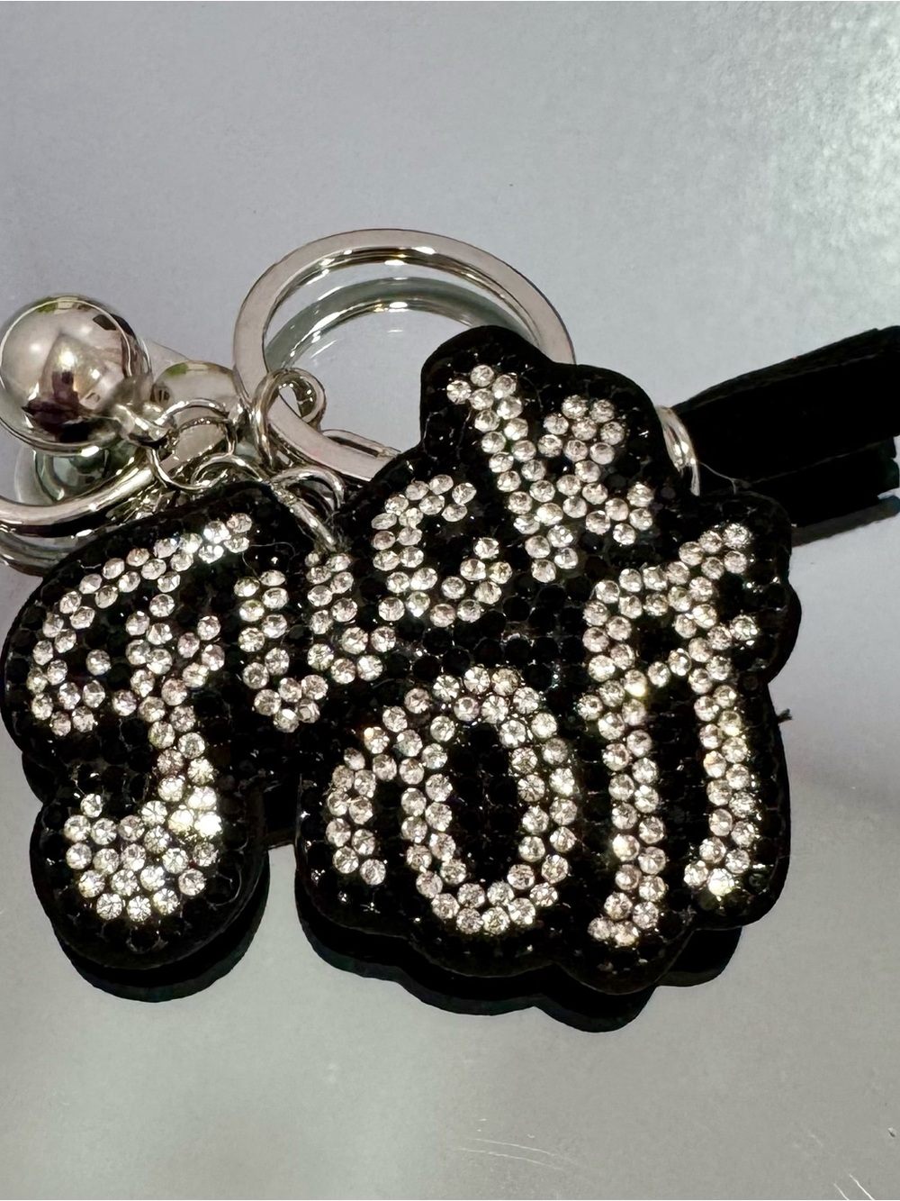 New Crystal Embellished Silver/Black Bad Word Keychain Bag Charm